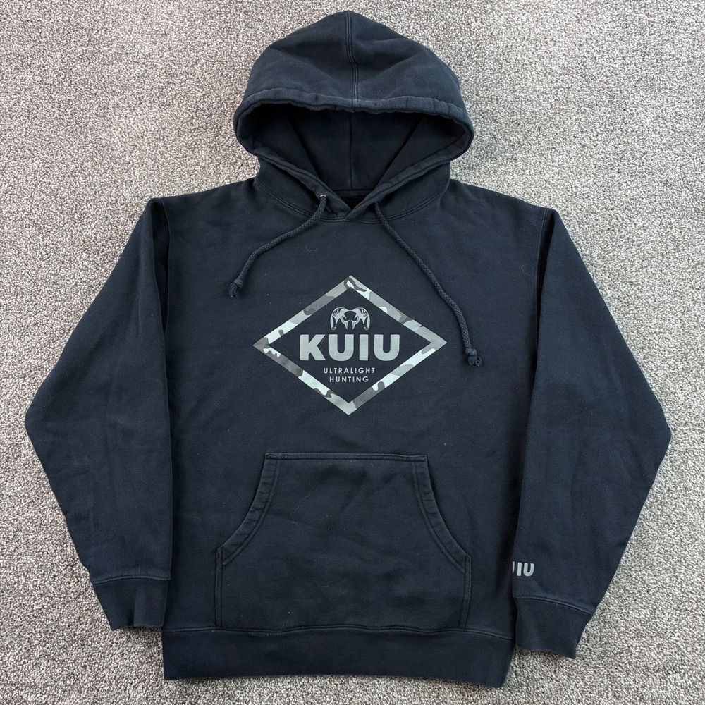 KUIU Hoodie Mens Medium Black Cotton Blend Ultralight Hunting Camo Logo